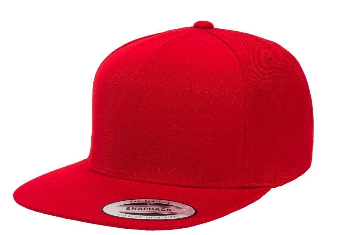 Yupoong 5089M – High-Profile 5-Panel Flat Bill Snapback Hat | Custom Hats with Your Logo in Bulk-Red-Dekni-Creations