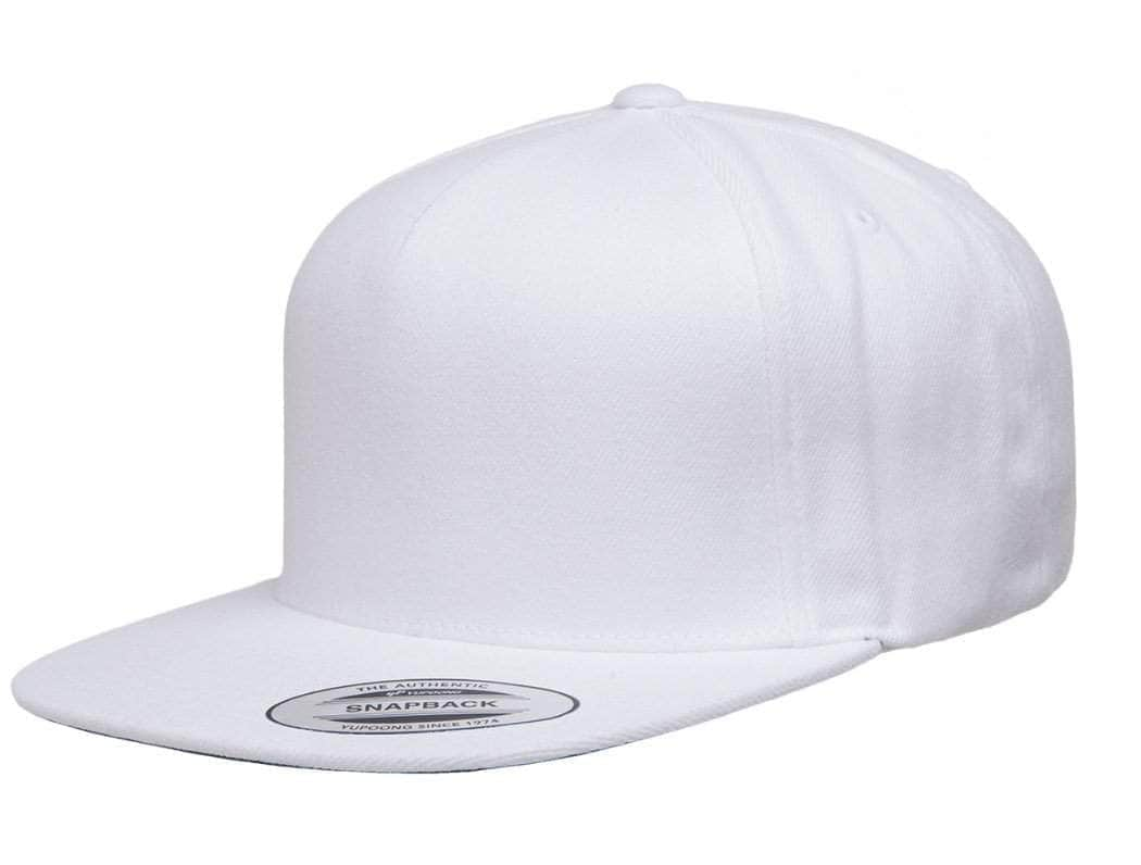 Yupoong 5089M – High-Profile 5-Panel Flat Bill Snapback Hat | Custom Hats with Your Logo in Bulk-White-Dekni-Creations