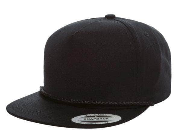 Yupoong 6002 – Poplin Golf Rope Flat Bill Cap | Custom Hats with Your Logo in Bulk-Black-Dekni-Creations