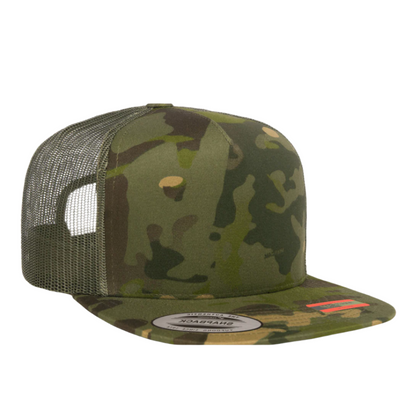 Yupoong 6006MC – Multicam® Trucker Flat Bill Hat | Custom Hats with Your Logo in Bulk-Tropic/Green-Dekni-Creations