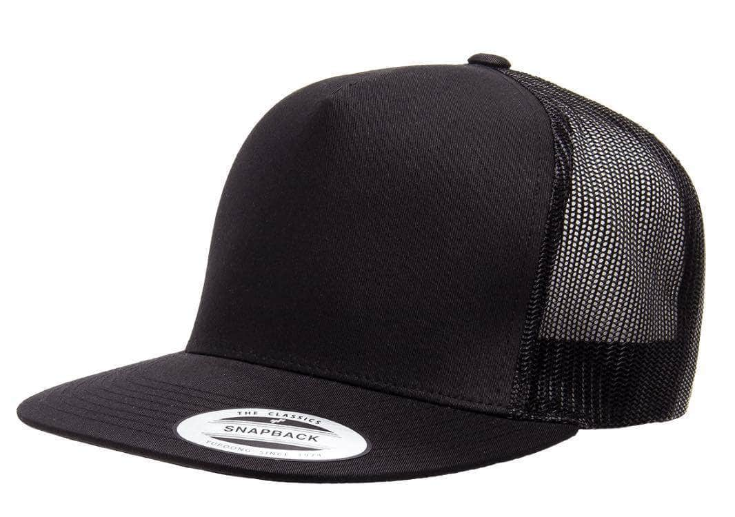 Yupoong 6006(T) – High Profile Flat Bill Trucker Hat | Custom Hats with Your Logo in Bulk-Black-Dekni-Creations