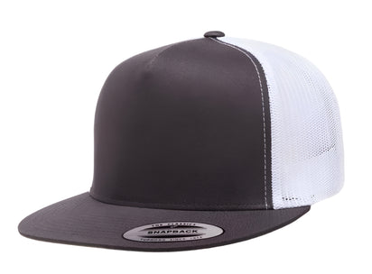 Yupoong 6006(T) – High Profile Flat Bill Trucker Hat | Custom Hats with Your Logo in Bulk-Charcoal/White-Dekni-Creations