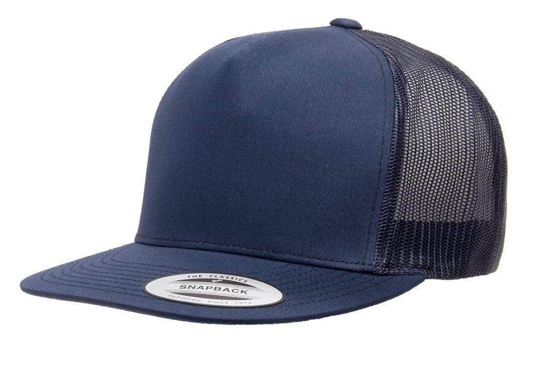 Yupoong 6006(T) – High Profile Flat Bill Trucker Hat | Custom Hats with Your Logo in Bulk-Navy-Dekni-Creations