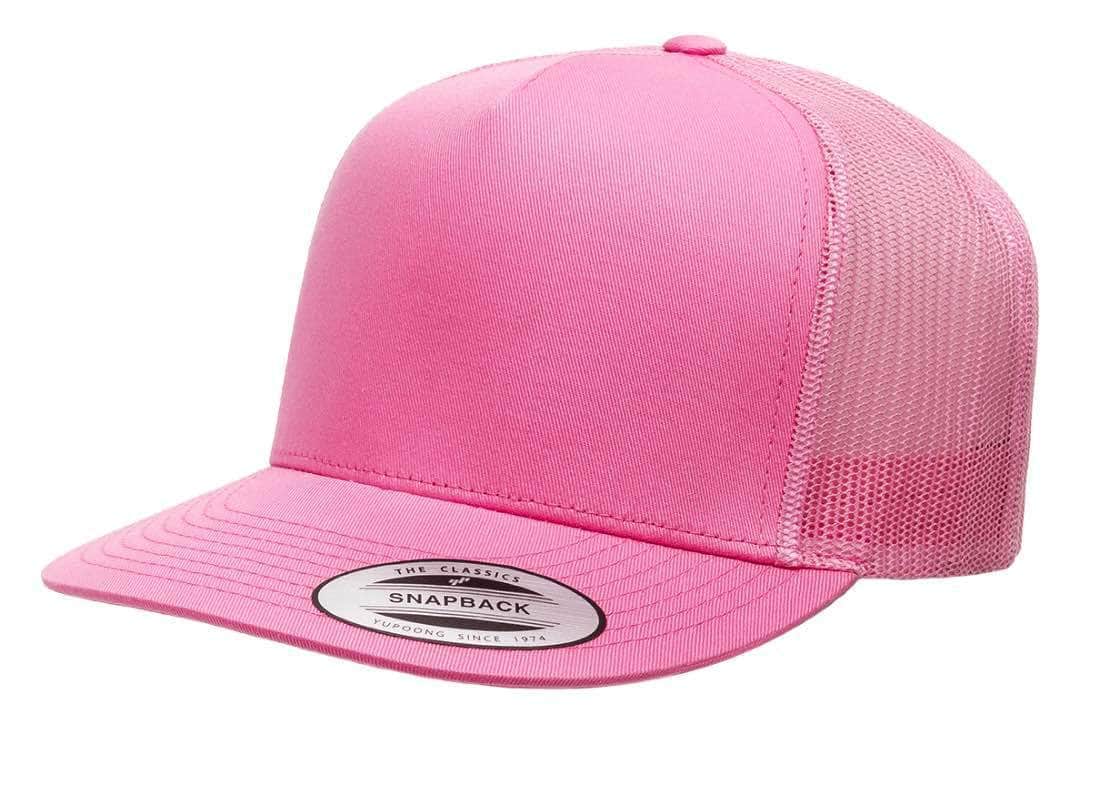 Yupoong 6006(T) – High Profile Flat Bill Trucker Hat | Custom Hats with Your Logo in Bulk-Pink-Dekni-Creations