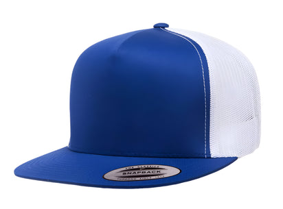 Yupoong 6006(T) – High Profile Flat Bill Trucker Hat | Custom Hats with Your Logo in Bulk-Royal/White-Dekni-Creations