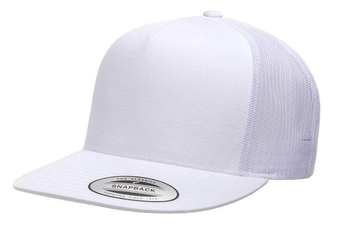 Yupoong 6006(T) – High Profile Flat Bill Trucker Hat | Custom Hats with Your Logo in Bulk-White-Dekni-Creations