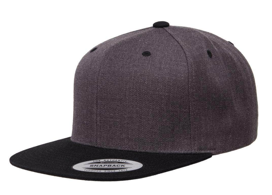 Yupoong 6089M(T) – High-Profile Wool Flat Bill Hat | Custom Hats with Your Logo in Bulk-Dark Heather/Black-Dekni-Creations