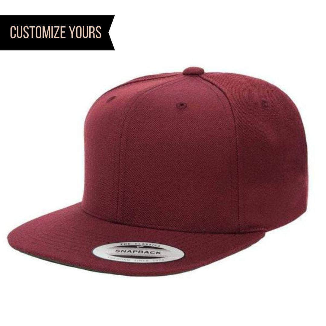 Yupoong 6089M(T) – High-Profile Wool Flat Bill Hat | Custom Hats with Your Logo in Bulk-Maroon-Dekni-Creations