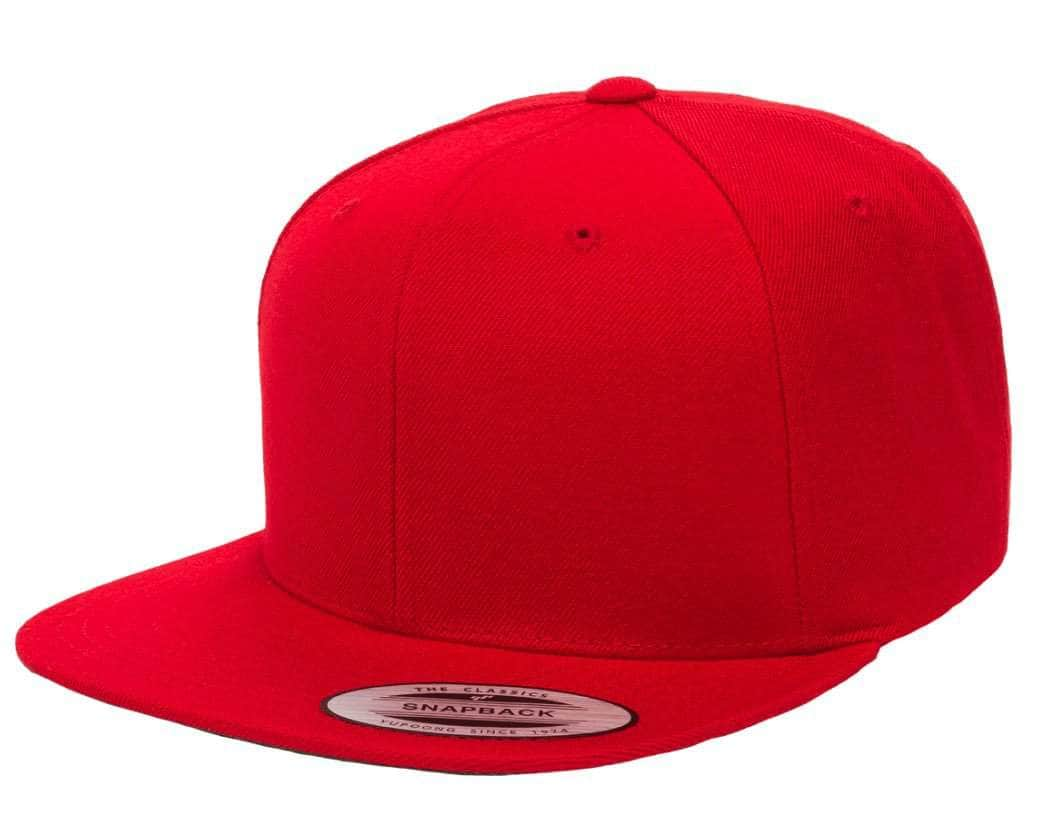 Yupoong 6089M(T) – High-Profile Wool Flat Bill Hat | Custom Hats with Your Logo in Bulk-Red-Dekni-Creations