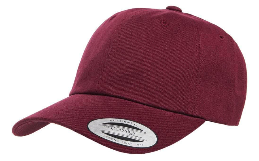 Yupoong 6245PT – Peached Cotton Twill Dad Hat | Custom Hats with Your Logo in Bulk-Maroon-Dekni-Creations