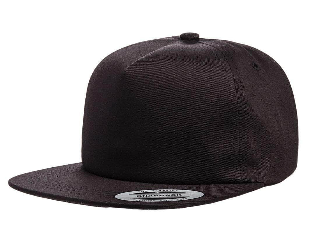 Yupoong 6502 – 5-Panel Snapback Flat Bill Hat | Custom Hats with Your Logo in Bulk-Black-Dekni-Creations