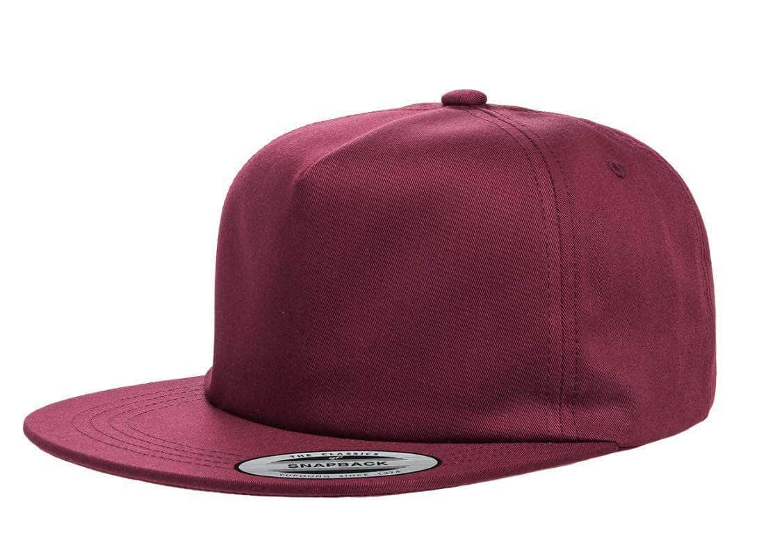 Yupoong 6502 – 5-Panel Snapback Flat Bill Hat | Custom Hats with Your Logo in Bulk-Maroon-Dekni-Creations