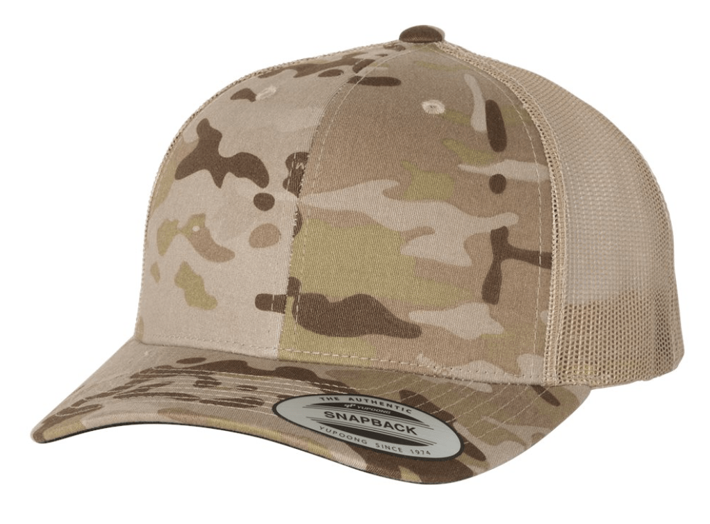 Yupoong 6606MC – Multicam 6-Panel Trucker Hat | Custom Hats with Your Logo in Bulk-Multicam Arid/ Tan-Dekni-Creations