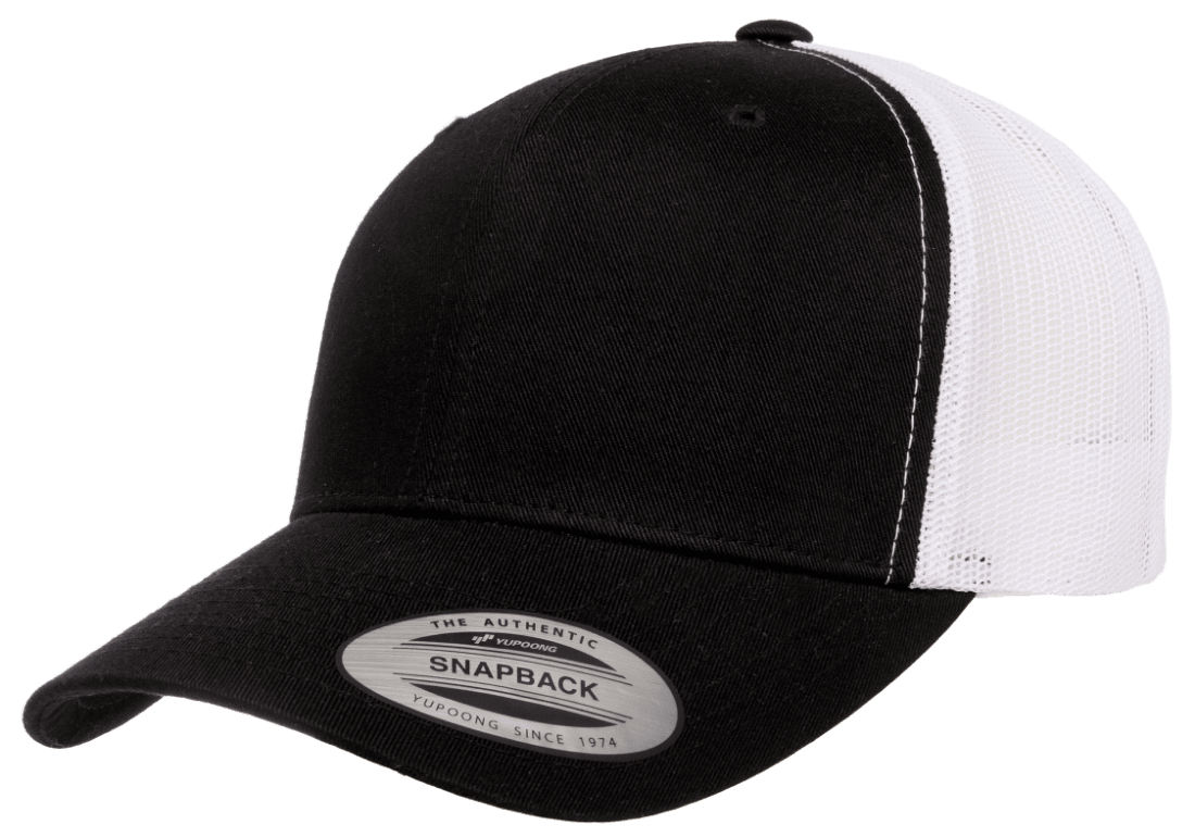 Yupoong 6606R – Sustainable Recycled Trucker Cap | Custom Hats with Your Logo in Bulk-Black/White-Dekni-Creations