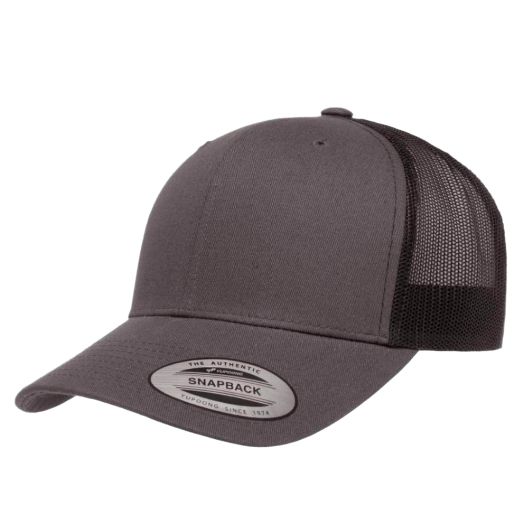 Yupoong 6606R – Sustainable Recycled Trucker Cap | Custom Hats with Your Logo in Bulk-Charcoal/Black-Dekni-Creations