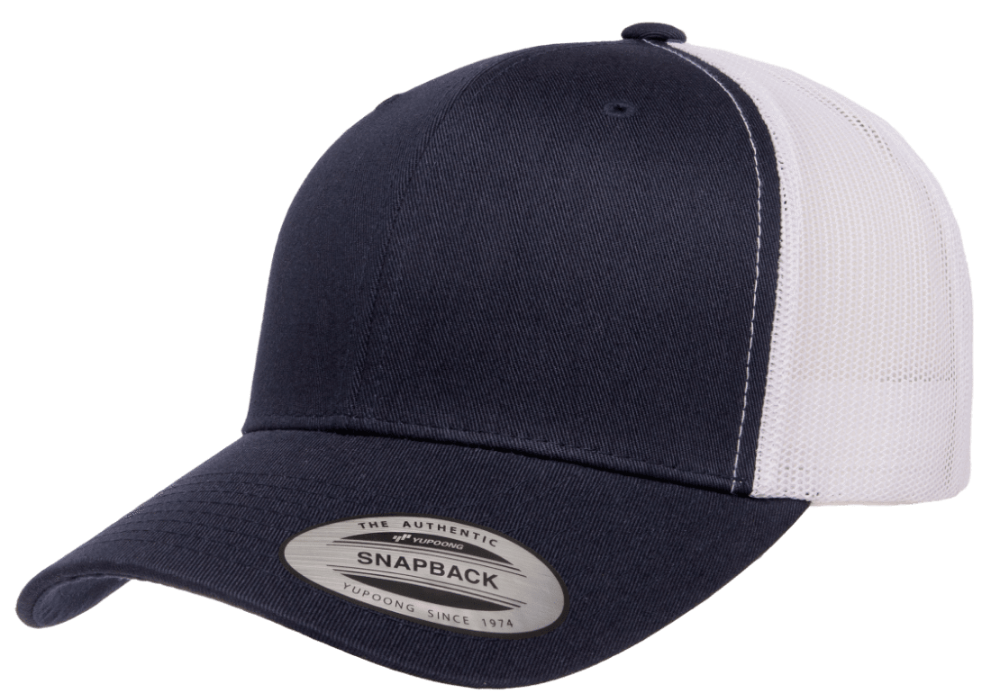 Yupoong 6606R – Sustainable Recycled Trucker Cap | Custom Hats with Your Logo in Bulk-Navy/White-Dekni-Creations