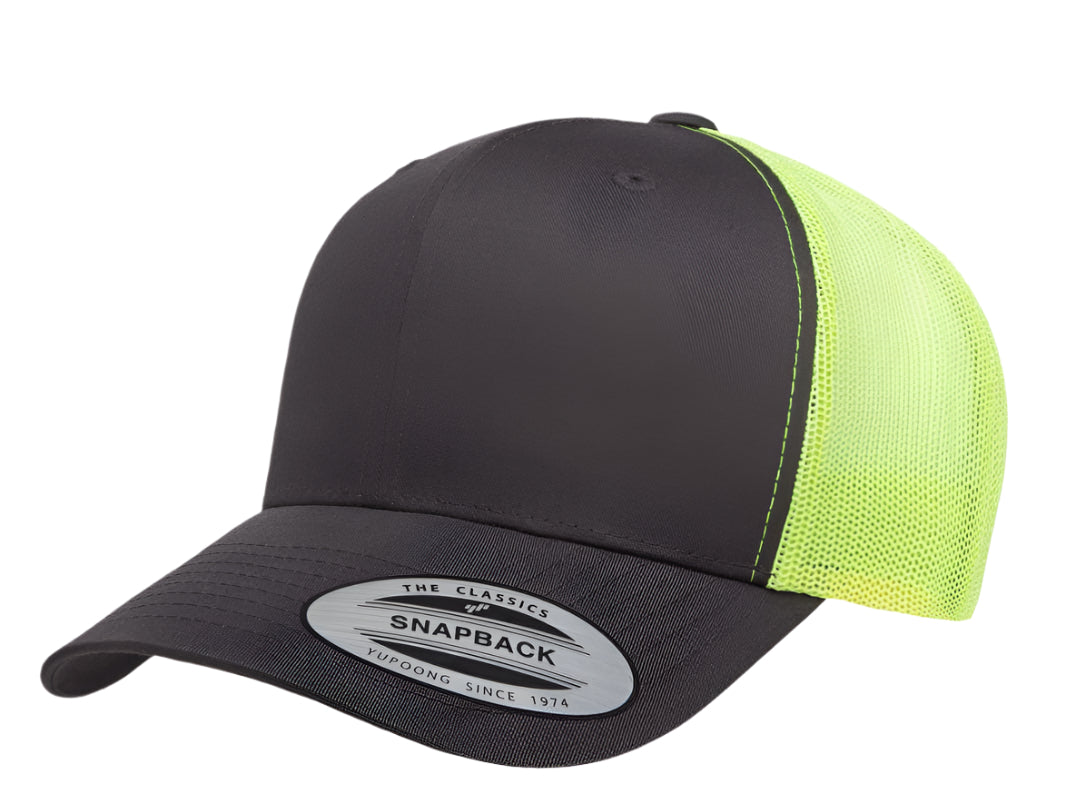 Yupoong 6606(T) – Trucker Hat | Custom Hats with Your Logo in Bulk-Charcoal/Neon Green-Dekni-Creations
