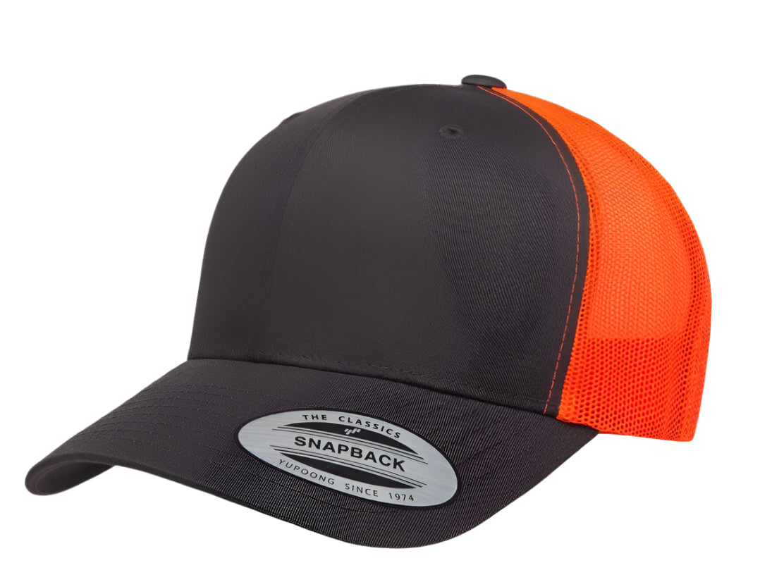Yupoong 6606(T) – Trucker Hat | Custom Hats with Your Logo in Bulk-Charcoal/Neon Orange-Dekni-Creations