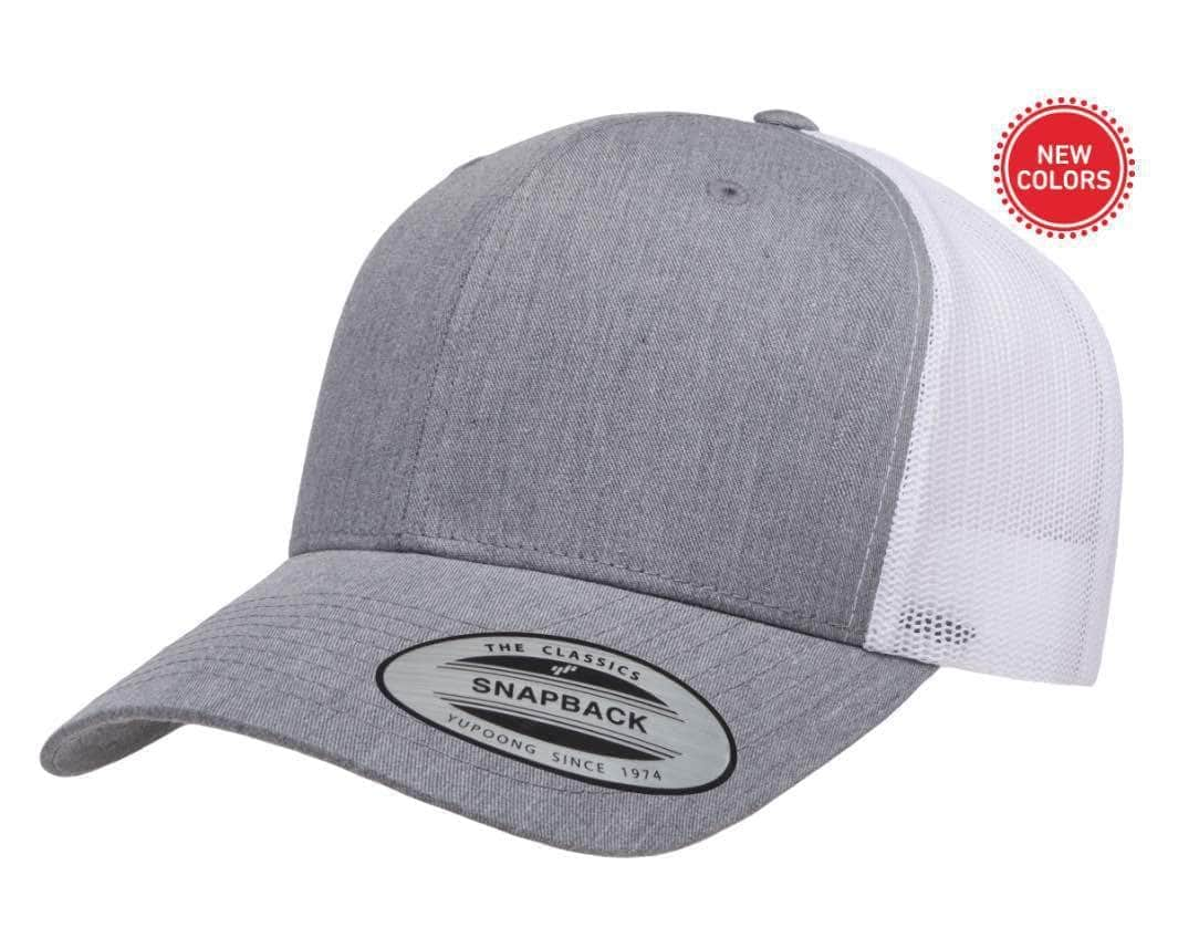 Yupoong 6606(T) – Trucker Hat | Custom Hats with Your Logo in Bulk-Heather/White-Dekni-Creations