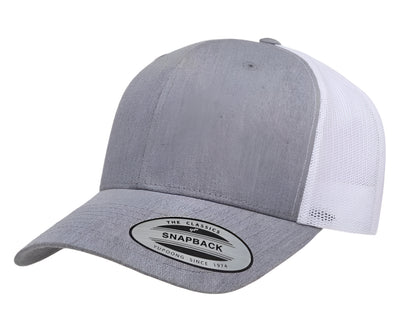 Yupoong 6606(T) – Trucker Hat | Custom Hats with Your Logo in Bulk-Heather/White-Dekni-Creations