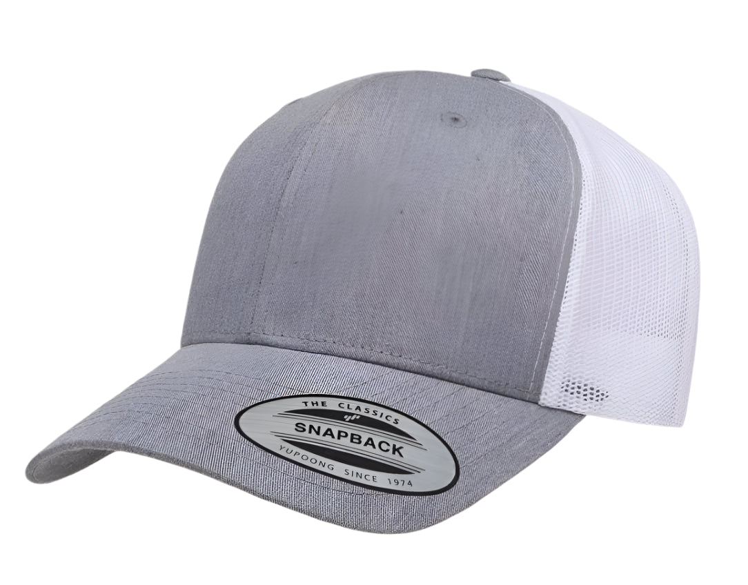 Yupoong 6606(T) – Trucker Hat | Custom Hats with Your Logo in Bulk-Heather/White-Dekni-Creations