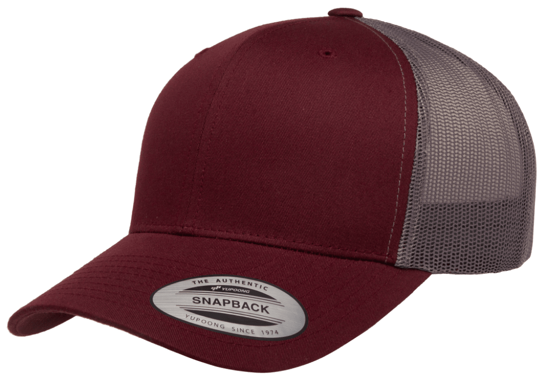 Yupoong 6606(T) – Trucker Hat | Custom Hats with Your Logo in Bulk-Maroon/Grey-Dekni-Creations