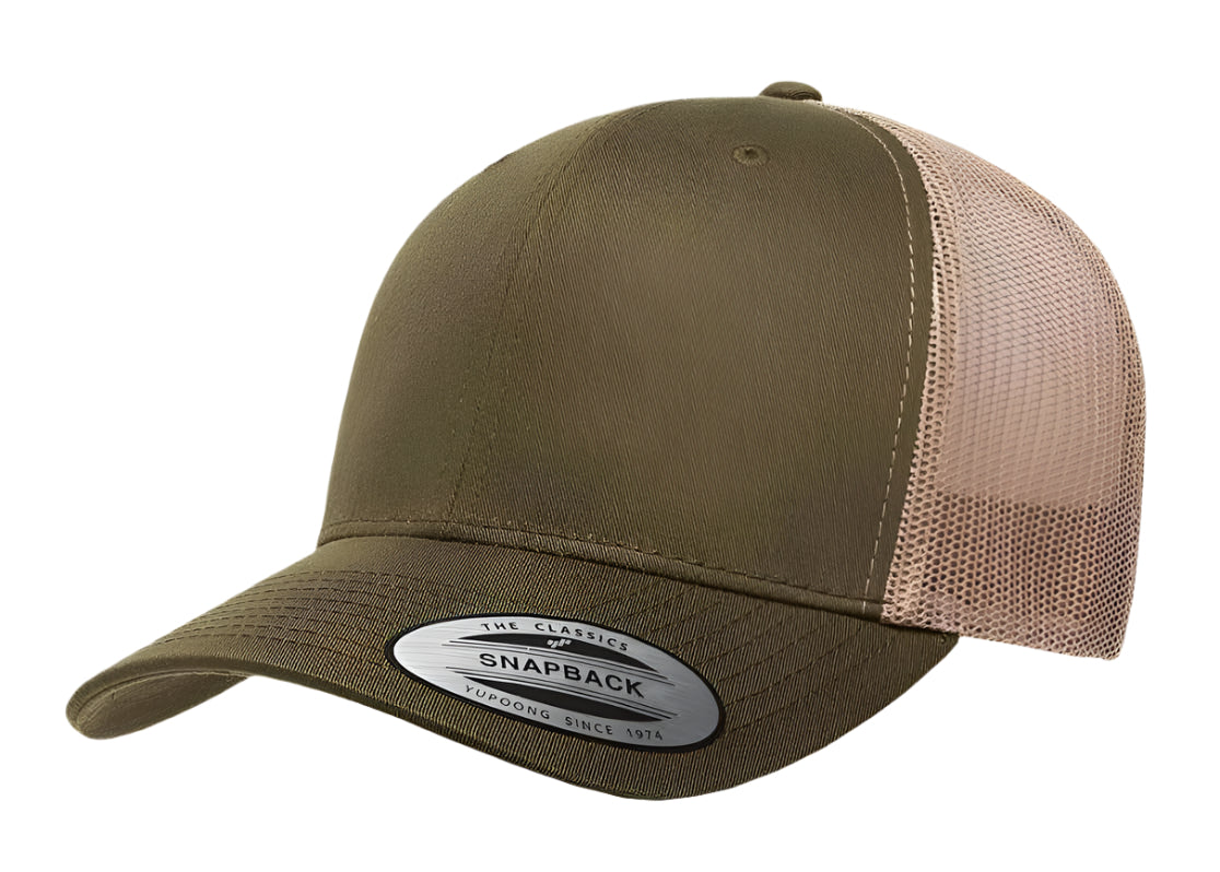 Yupoong 6606(T) – Trucker Hat | Custom Hats with Your Logo in Bulk-Moss/Khaki-Dekni-Creations