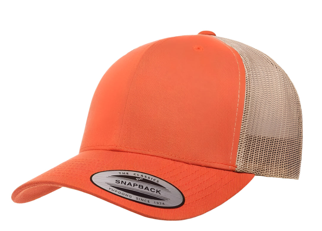 Yupoong 6606(T) – Trucker Hat | Custom Hats with Your Logo in Bulk-Rustic Orange/Khaki-Dekni-Creations