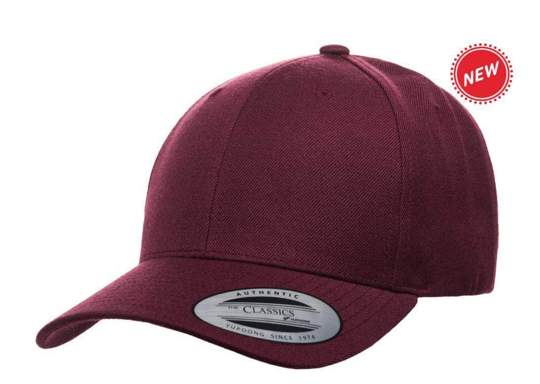 Yupoong 6789M – Pre-Curved Wool Blend Snapback Hat | Custom Hats with Your Logo in Bulk-Maroon-Dekni-Creations