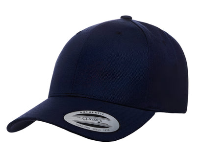 Yupoong 6789M – Pre-Curved Wool Blend Snapback Hat | Custom Hats with Your Logo in Bulk-Navy-Dekni-Creations