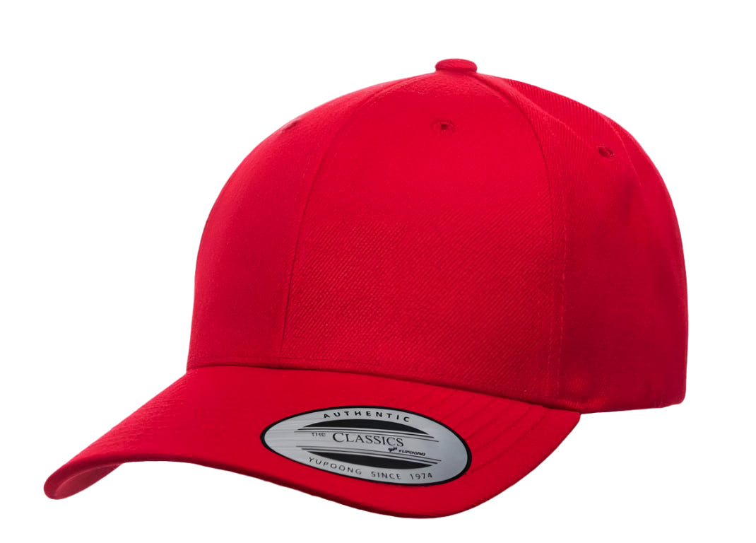 Yupoong 6789M – Pre-Curved Wool Blend Snapback Hat | Custom Hats with Your Logo in Bulk-Red-Dekni-Creations