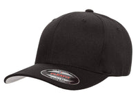 Black Flexfit Wool Blend Custom Cap for laser engraved leather patch and promotional Embroidery