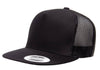 Black Trucker Mesh cap hat for custom promotional Embroidery and Laser engraved leather patch