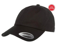black Low Profile Cotton Twill Dad Hat for custom Embroidery and Laser engraved leather patch