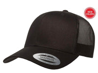 Black Retro Trucker Hat for custom laser etched leather patch and Embroidery
