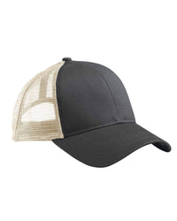 Black Econscious Trucker Organic Recycled Hat for Custom Embroidery & engraving leather patch