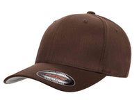 Brown Flexfit Wool Blend Custom Cap for laser engraved leather patch and promotional Embroidery