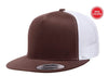 Brown White Trucker Mesh cap hat for custom promotional Embroidery and Laser engraved leather patch