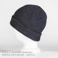 heather charcoal waffle knit acrylic beanie for custom Embroidery and Laser engraved leather patch