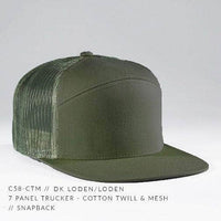 C58-CTM - 7 PANEL TRUCKER - COTTON TWILL & MESH SNAPBACK FLAT BILL HAT (Bulk Custom with Your Logo)