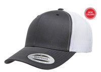 Grey White Retro Trucker Hat for custom laser engraving leather patch and Embroidery