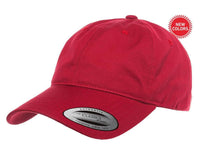 red Low Profile Cotton Twill Dad Hat for custom Embroidery and Laser engraved leather patch
