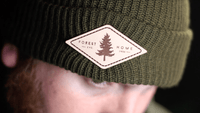 green custom leather patch beanies knit caps by dekni creations