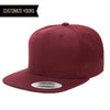 Custom Maroon Snapback cap for personalized promotional Laser engraved leather patch and Embroidery