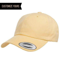 Yellow Peached Cotton Twill Dad Cap for custom Embroidery and Laser engraved leather patch