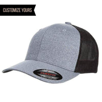 Heather Black Melange Mesh Custom Hat for custom engraved leather patch and promotional Embroidery
