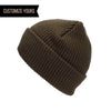 olive green cuff knit beanie hat for custom personalized Embroidery and Laser engraved leather patch