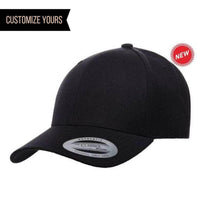 Black Curved Visor Snapback Cap for custom laser engraved leather patch & promotional Embroidery