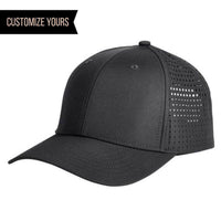 Black Performance Perforated Cap for custom laser engraving leather patch and promotional Embroidery