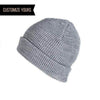 heather grey waffle knit beanie for custom personalized Embroidery and Laser engraved leather patch